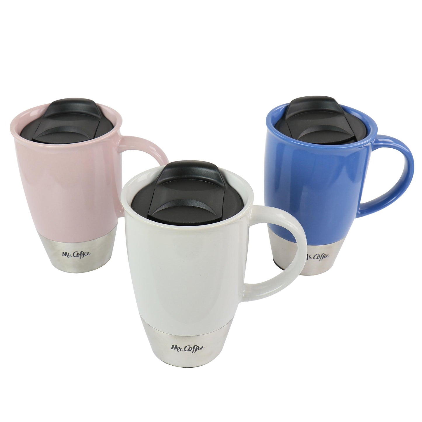 Mr. Coffee 14 oz. Stoneware Assorted Travel Mugs, Set of 3