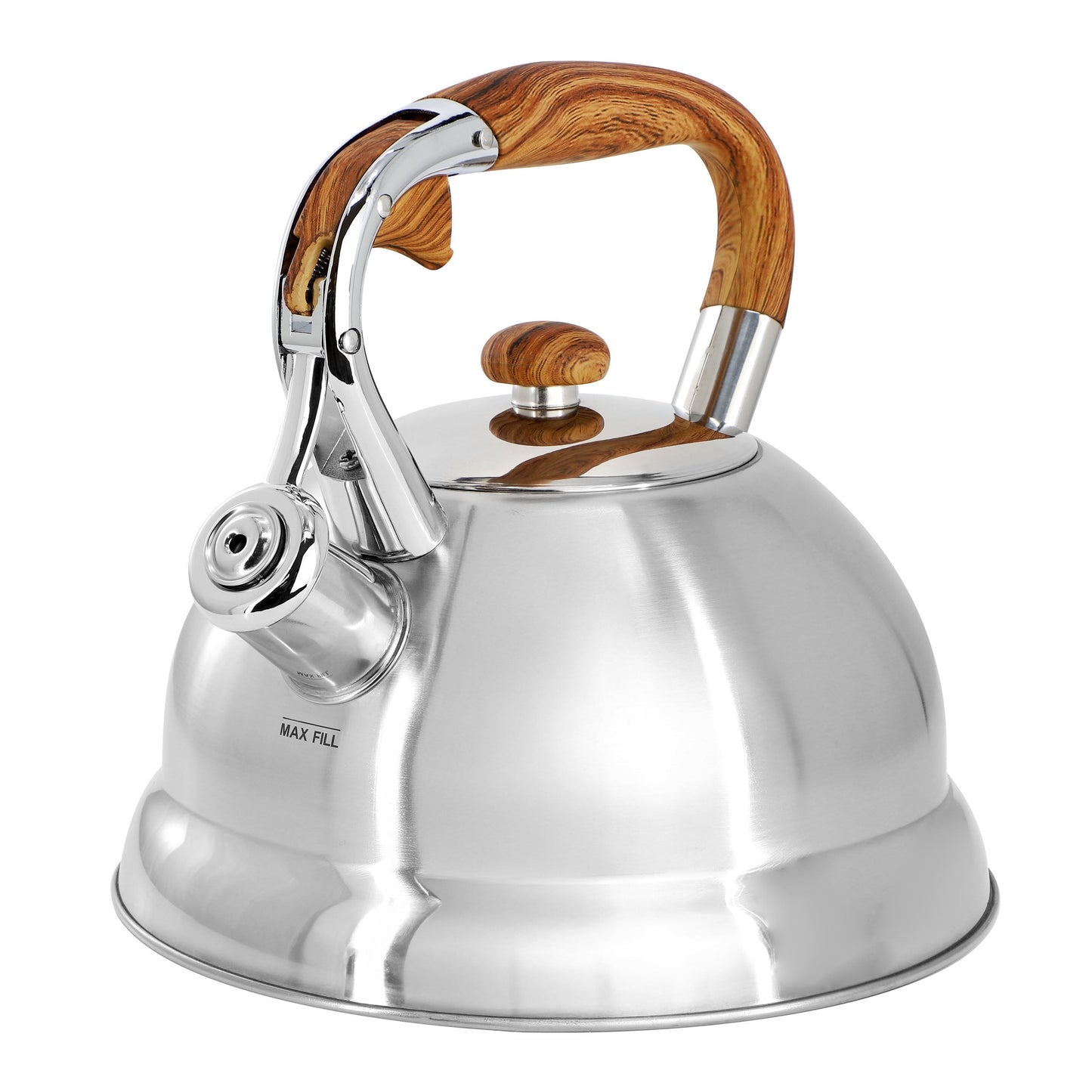 Mr. Coffee Woodmont 2 Quart Stainless Steel Stovetop Whistling Tea Kettle in Silver