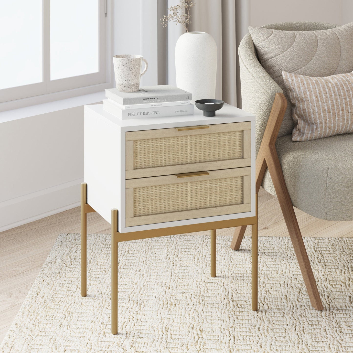 Nathan James Andrew Side Table with 2 Drawers, Black/Gold