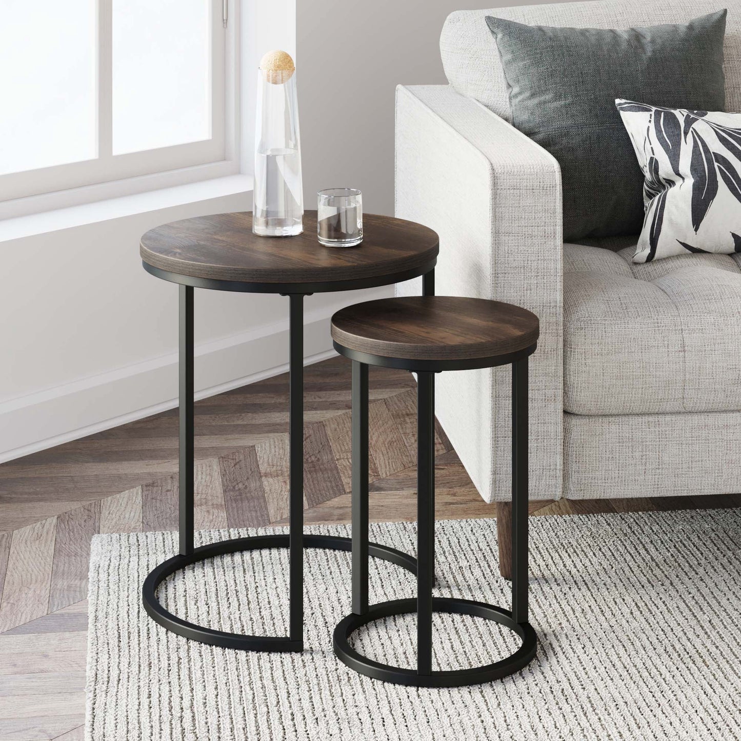 Nathan James Lula Round Nutmeg Tabletop with Metal Base (Set of 2), Brown/Black