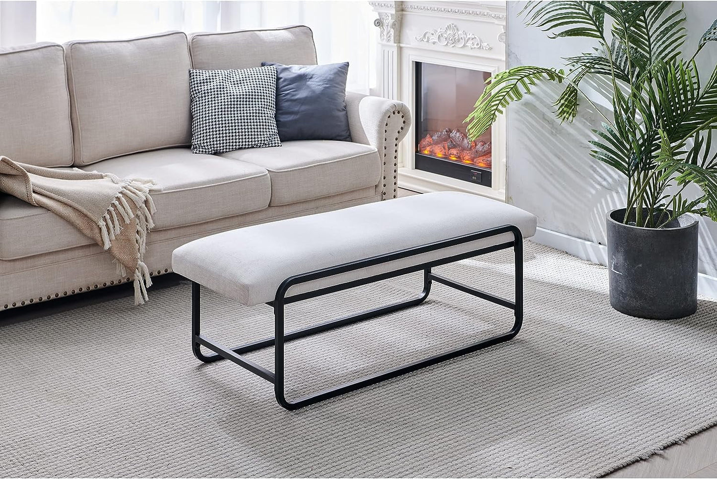 Nathaniel Home Upholstered Bedroom Benches, 60 inch Kids Ottoman Vegan Leather Footrest Stool, Accent Bench for Entryway Bedroom End of Bed, White