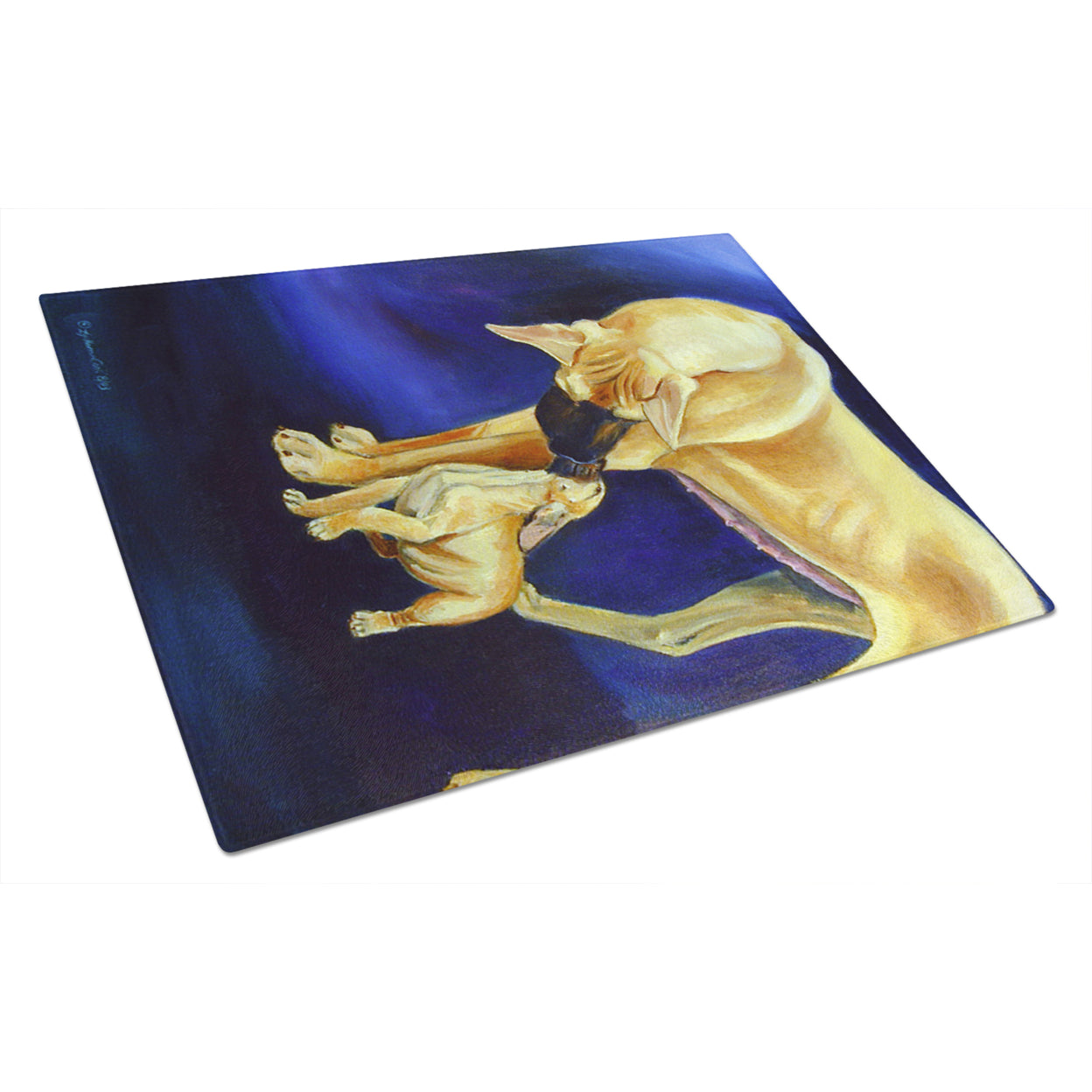 Natural Fawn Great Dane with Puppy Glass Cutting Board Large