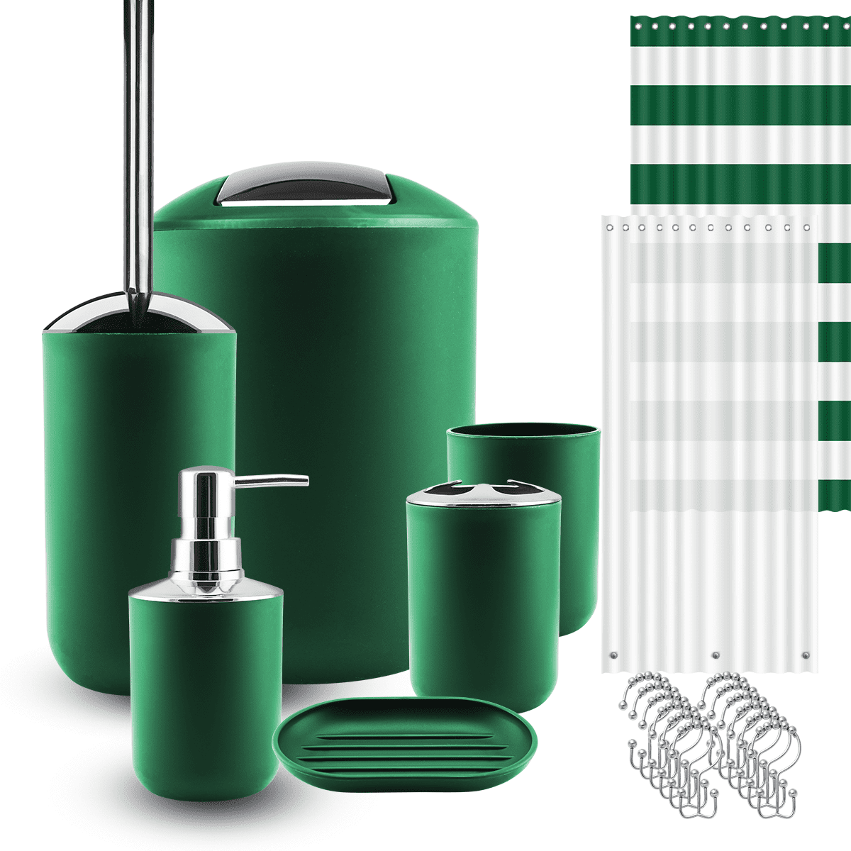Nestl 9 Piece Plastic Bath Accessories Set, Hunter Green