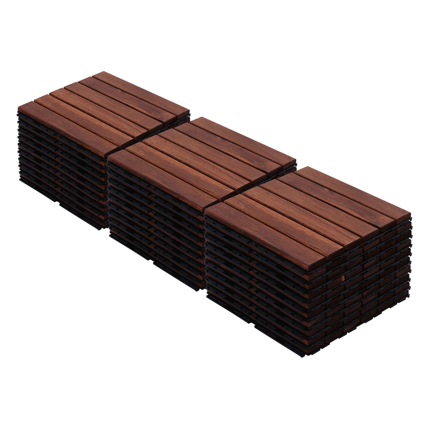 Noble House 12" Striped Acacia Wood Interlocking Square Deck Tiles, Weather Resistant Outdoor Flooring, Brown, 30 PCS