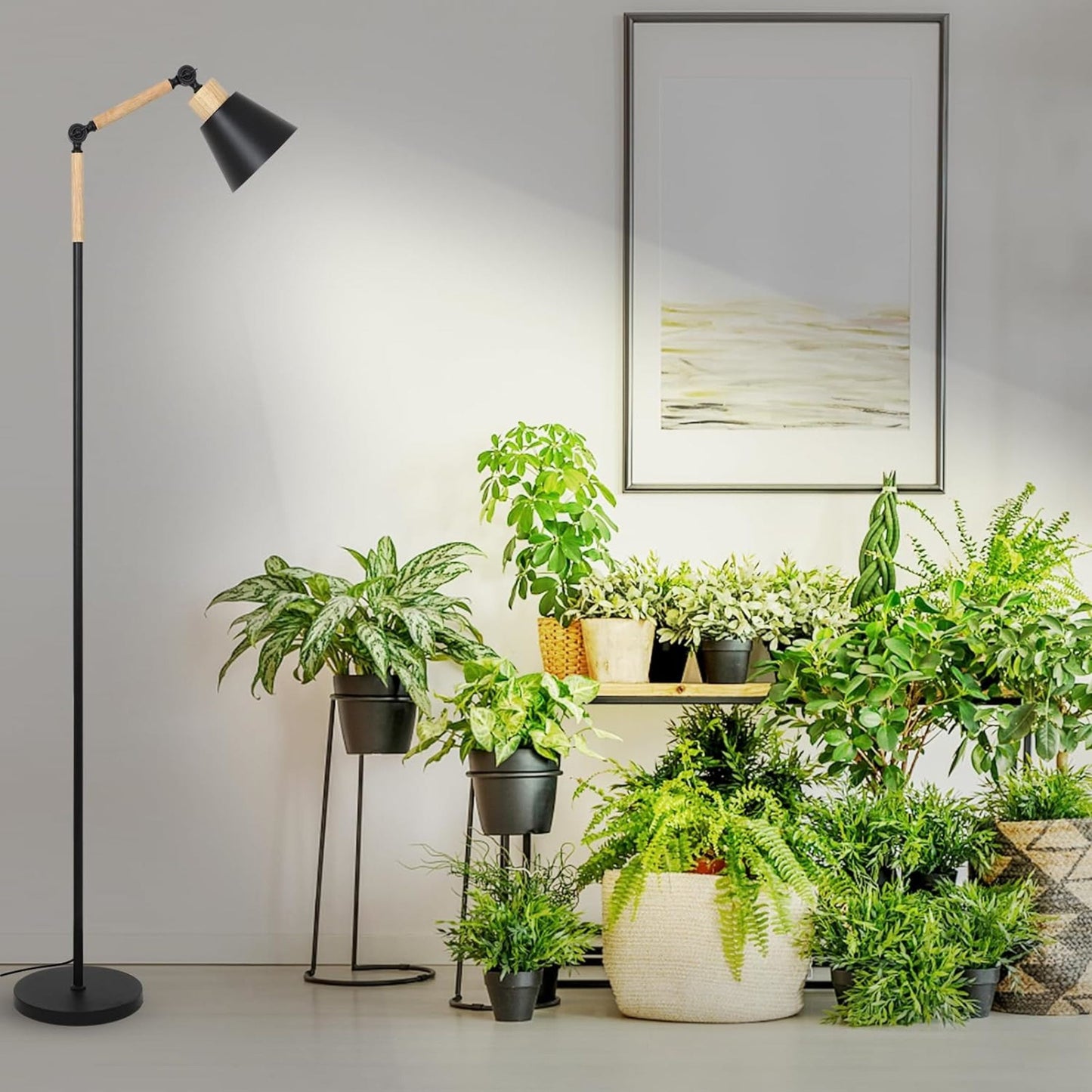 Noble House 20W Full Spectrum Grow Light, Tall Adjustable Indoor Plant Lamp with COB LED and Timer, Black