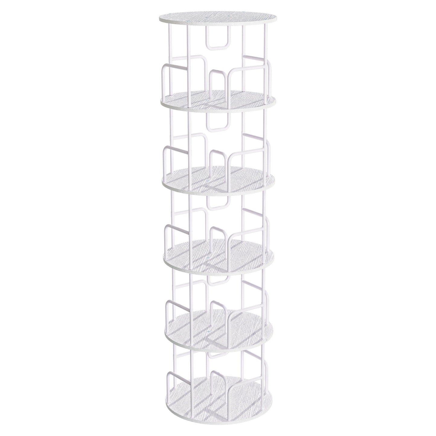 Noble House 62" Storage Rotating Bookshelf Tower, Narrow 5-Tier Tall Spinning Vertical Bookcase Organizer, White
