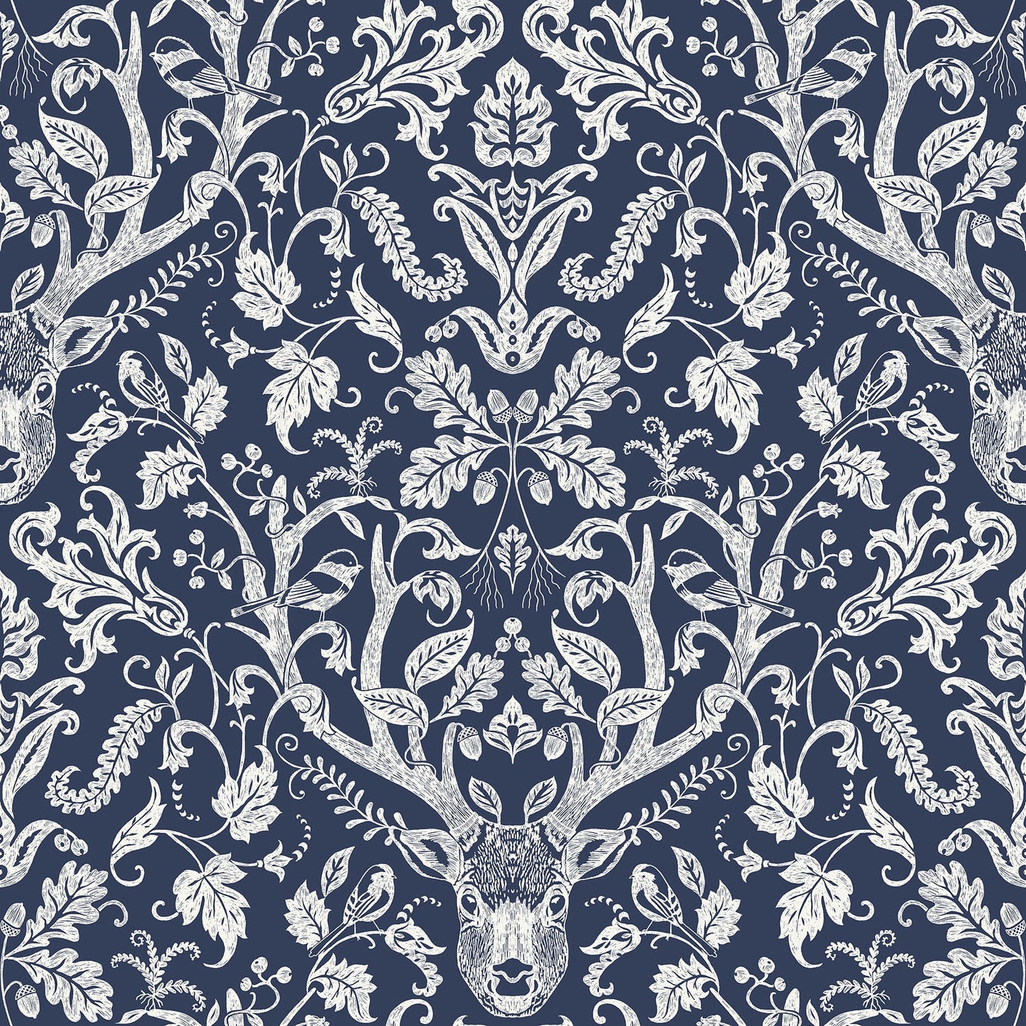NuWallpaper Navy Escape to the Forest Vinyl Peel And Stick Wallpaper, 216-in by 20.5-in, 30.75 sq. ft.