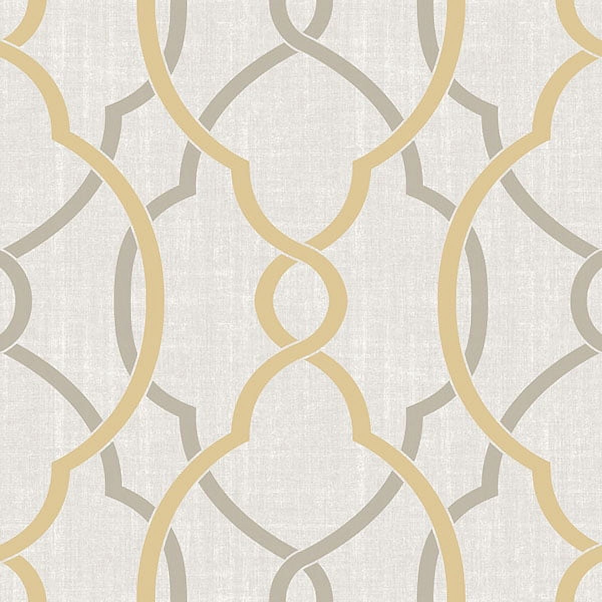 NuWallpaper Sausalito Taupe And Yellow Vinyl Peel And Stick Wallpaper, 216-in by 20.5-in, 30.75 sq. ft.