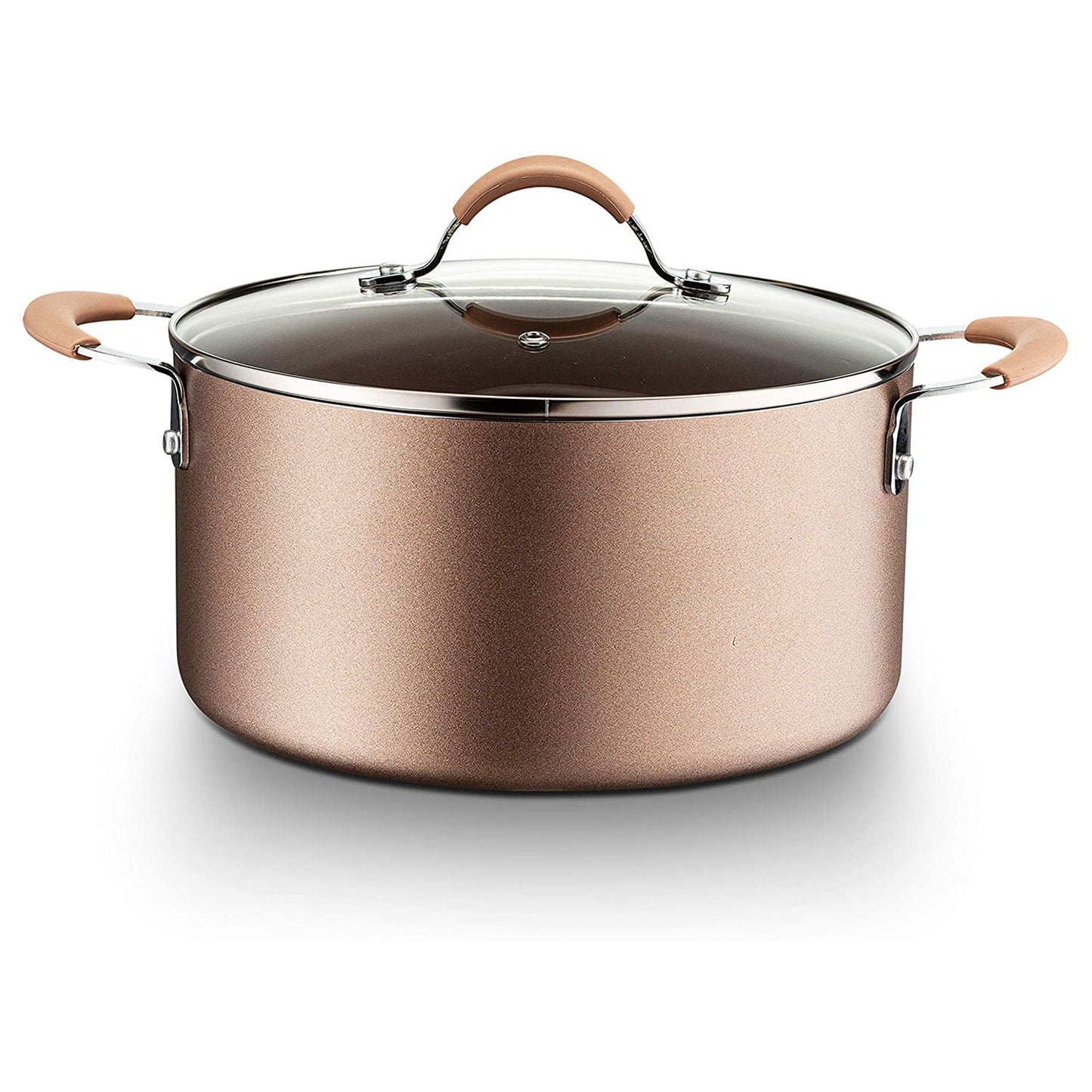 NutriChef 5 Quart Non Stick Dutch Oven with Lid & Stay Cool Handles, Brown