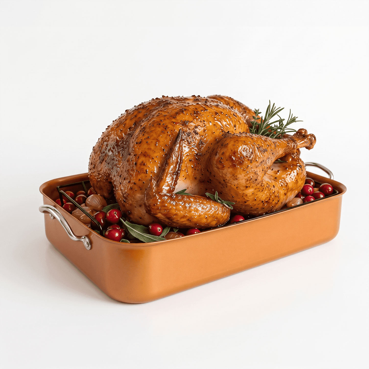 OVENTE 17" Carbon Steel Roasting Pan with V-Shape Rack, Copper CWR30820CO | Heavy-Duty Nonstick Rectangular Turkey Roaster for Chicken, Beef, Ham and Lasagna, Dishwasher Safe