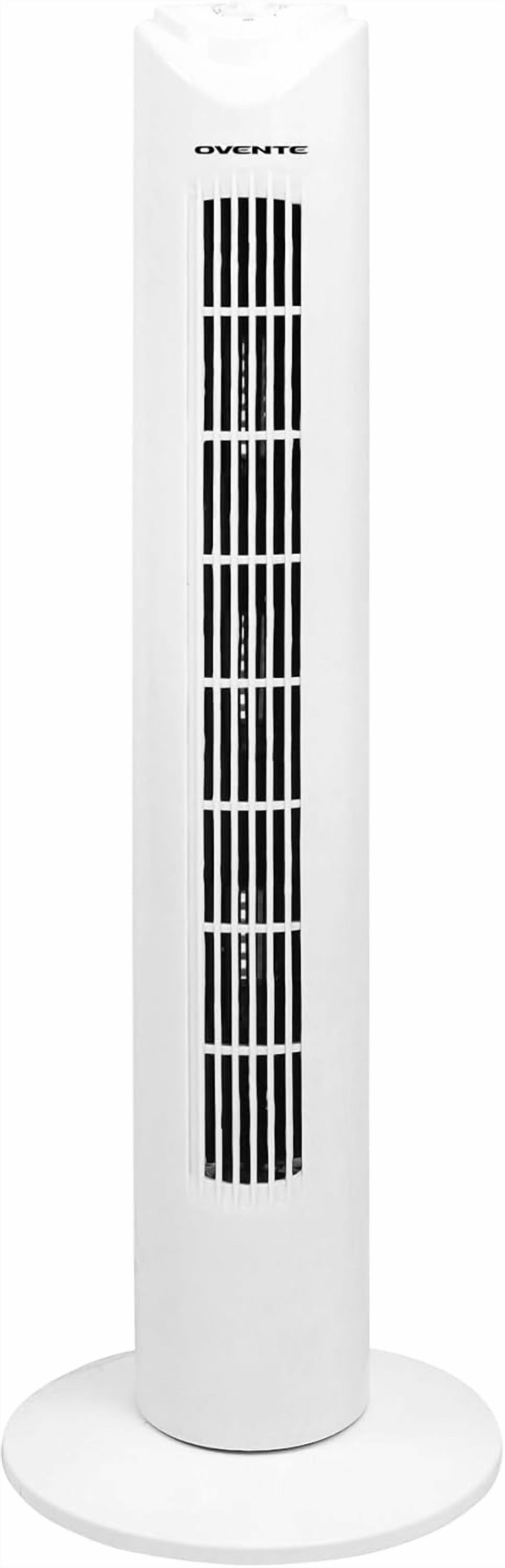 OVENTE 32" Tower Fan for Bedroom, Portable Stand Fan with 90° Oscillation, Adjustable Speed, Compact and Slim Manual Bladeless Indoor Fan Ideal for Cooling Home with Kids or Office, White TFO3SW