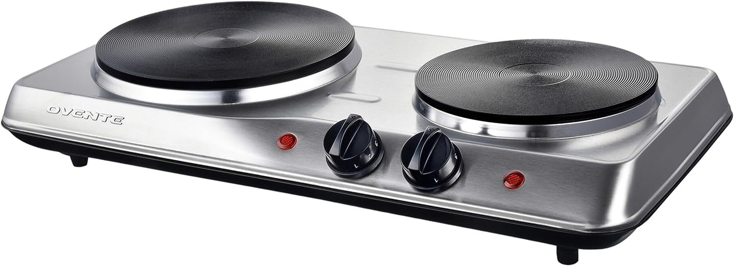 OVENTE Electric Countertop Single Burner, 1000W Cooktop with 7.25" Cast Iron Plate, Silver BGS101S