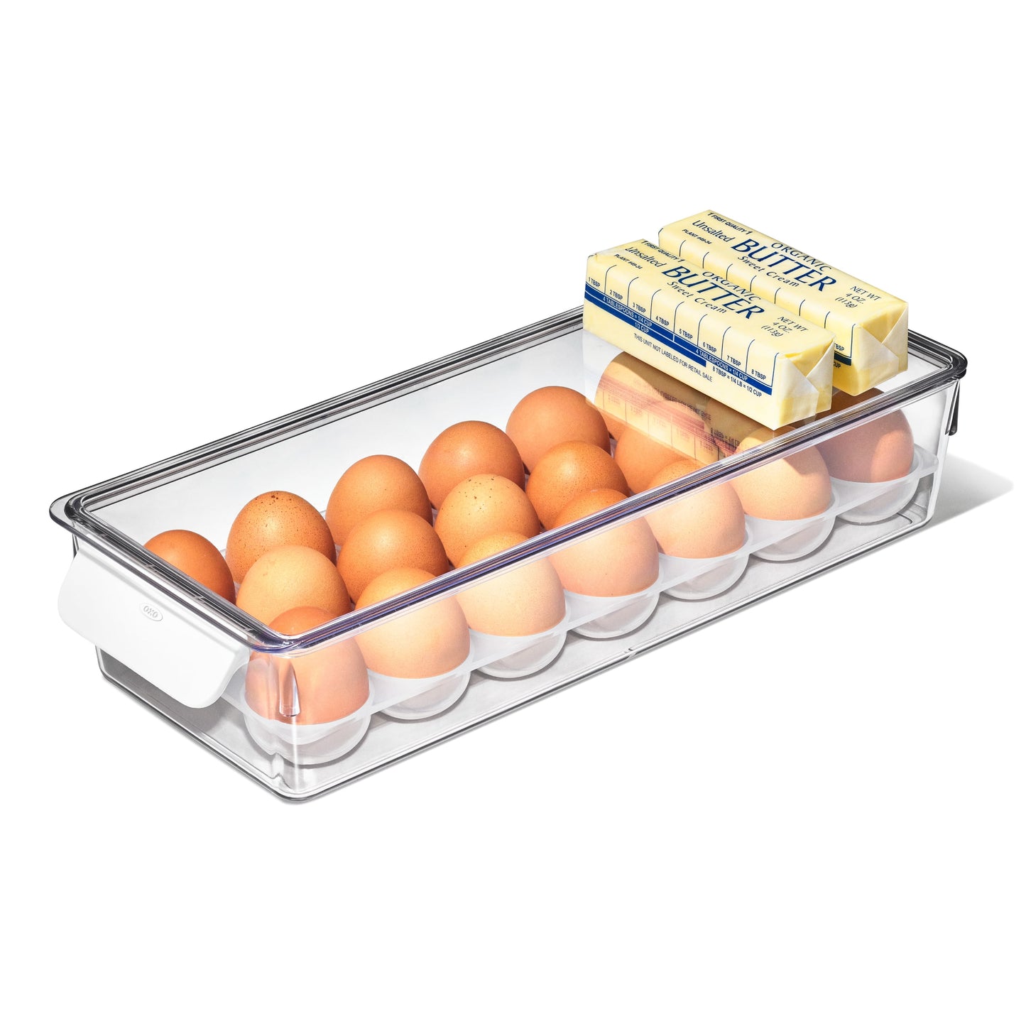 OXO Refrigerator Organizer 20-Count Egg Container with Removable Tray, Clear