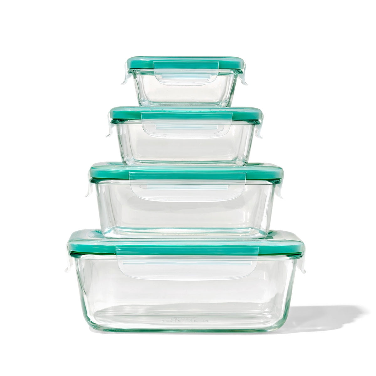 OXO Smart Seal 8-Piece Rectangle Glass Food Storage Container Set, Teal