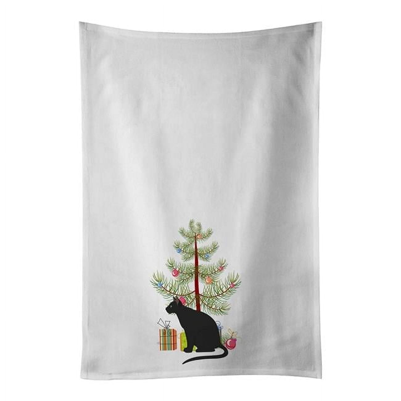 Ojos Azules Cat Merry Christmas White Kitchen Towel Set of 2 19 in x 28 in