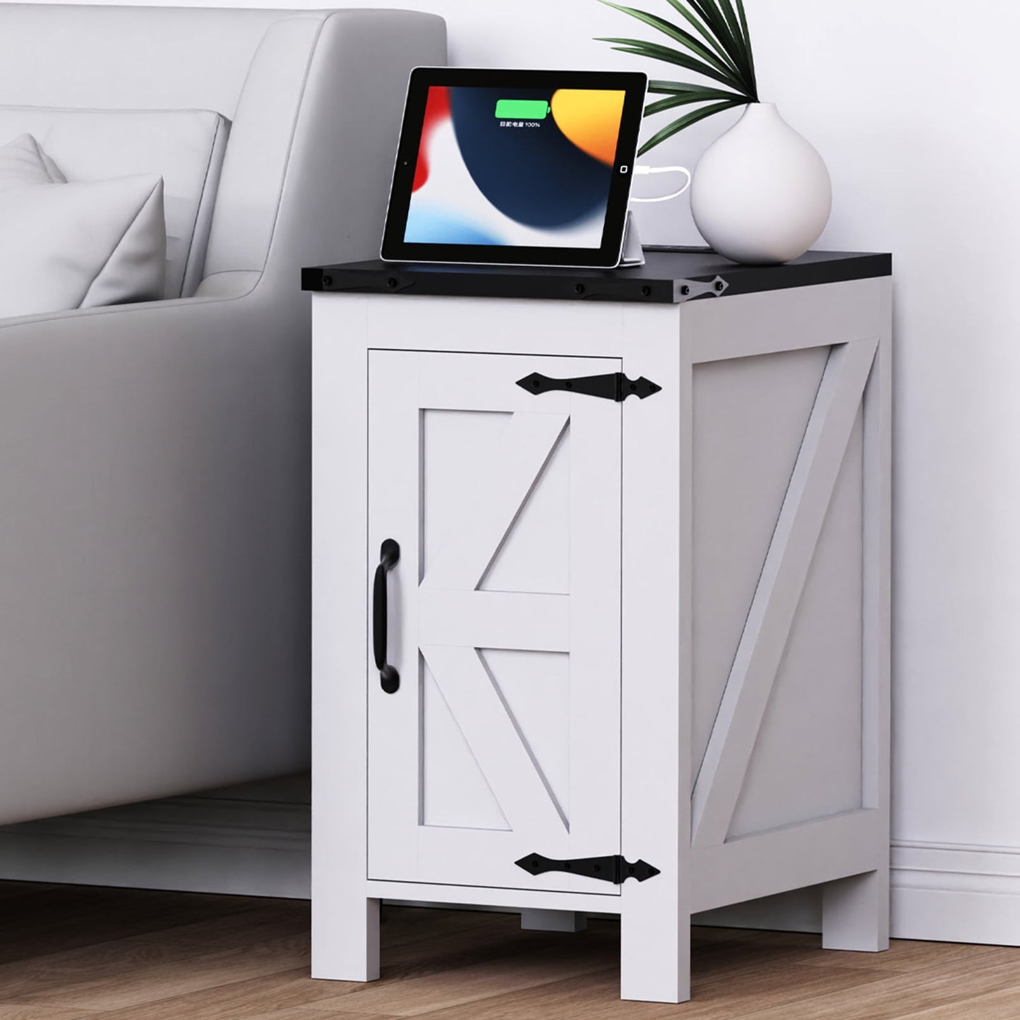 Ollieroo Indoor Storage Wood Rectangle End Table, White
