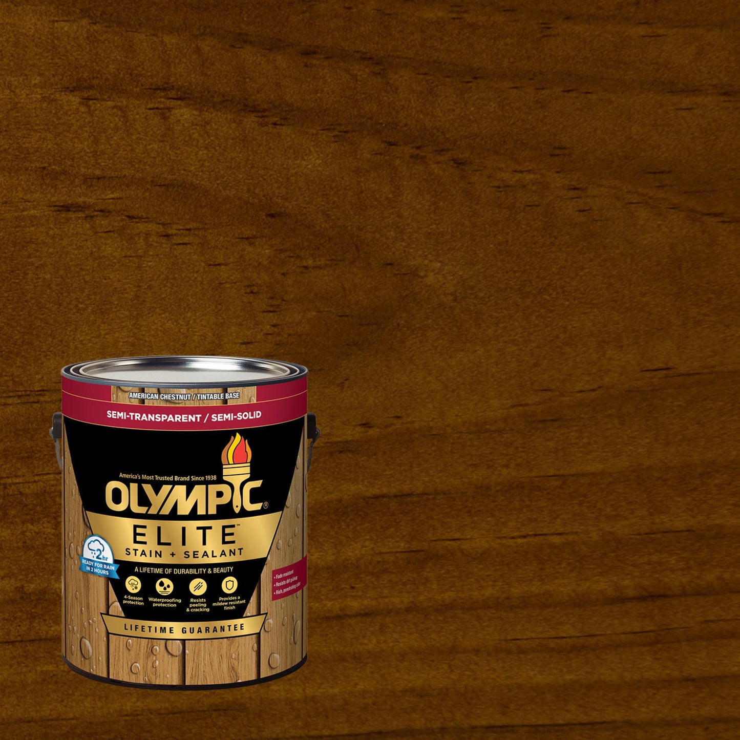 Olympic Elite 1 Gallon American Chestnut Semi-Transparent Stain and Sealer in One Low VOC