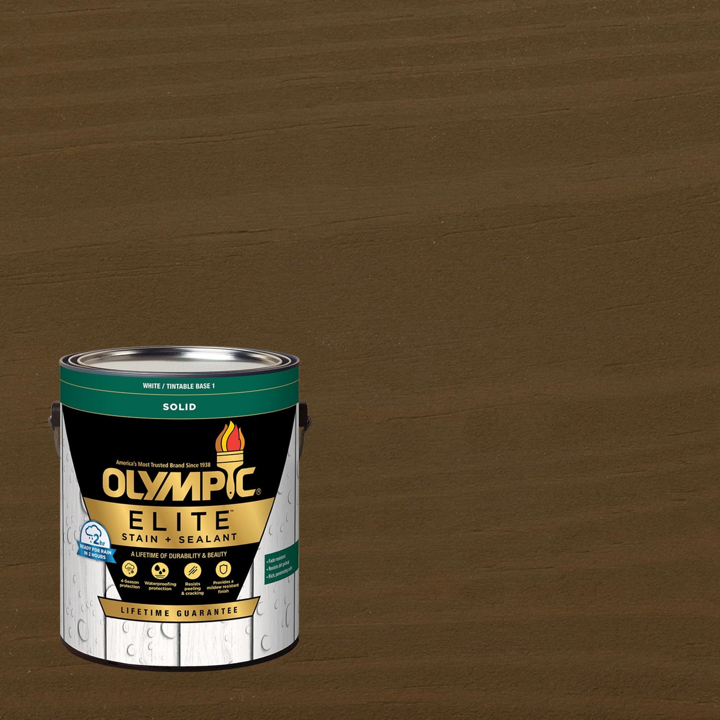 Olympic Elite 1 Gallon SC-1056 Olivewood Solid Advanced Exterior Stain and Sealer in One