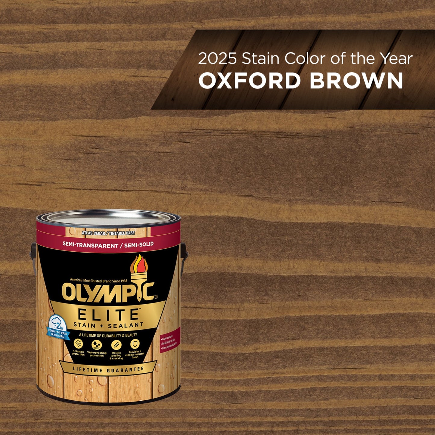 Olympic Elite 1 Gallon ST-2019 Oxford Brown Semi-Transparent Exterior Stain and Sealer in One Low VOC