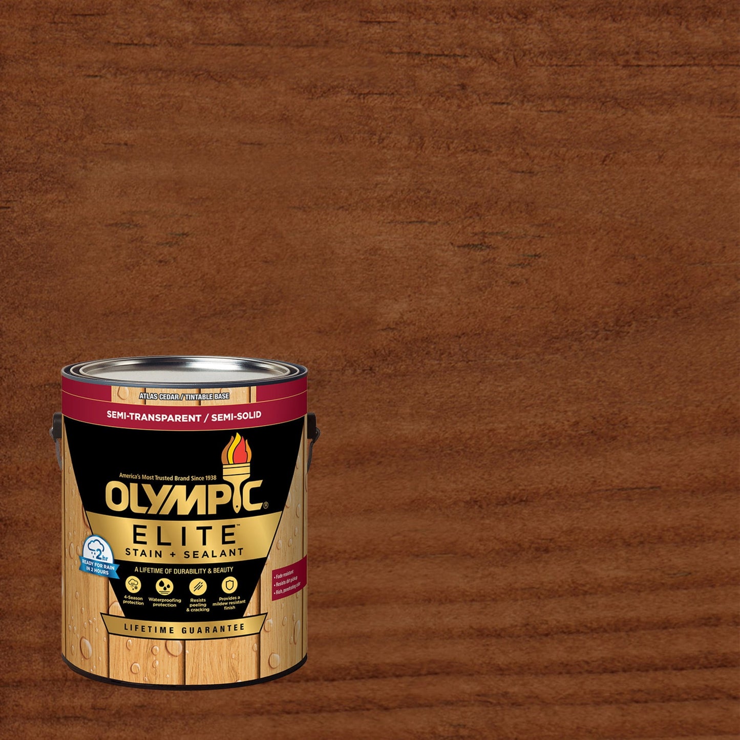 Olympic Elite 1 Gallon ST-2022 Russet Semi-Transparent Exterior Stain and Sealer in One Low VOC
