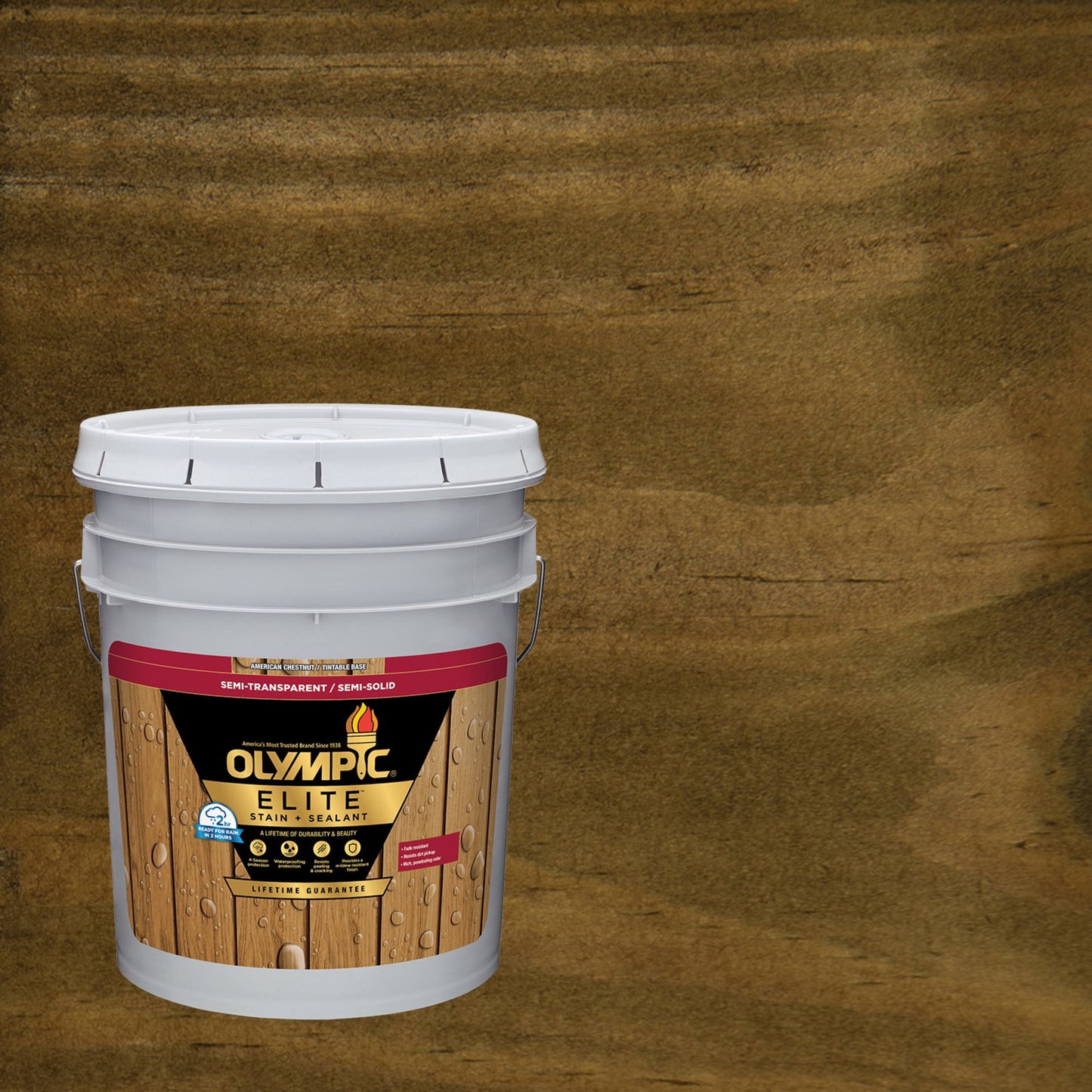 Olympic Elite 1 Gallon ST-2006 Chestnut Brown Semi-Transparent Exterior Wood Stain and Sealer in One Low VOC