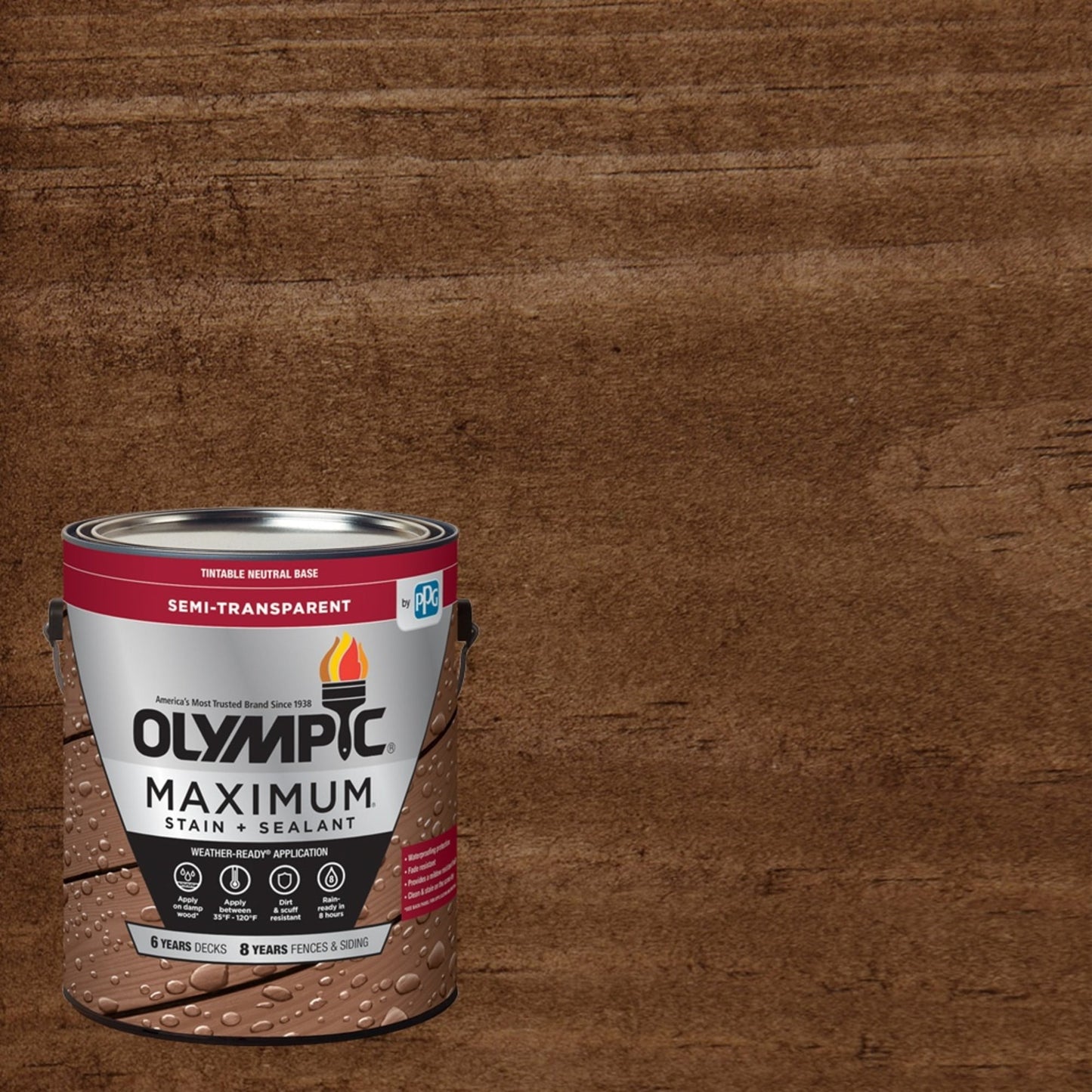 Olympic Maximum 1 Gallon ST-2028 Tobacco Semi-Transparent Exterior Stain and Sealer in One Low VOC
