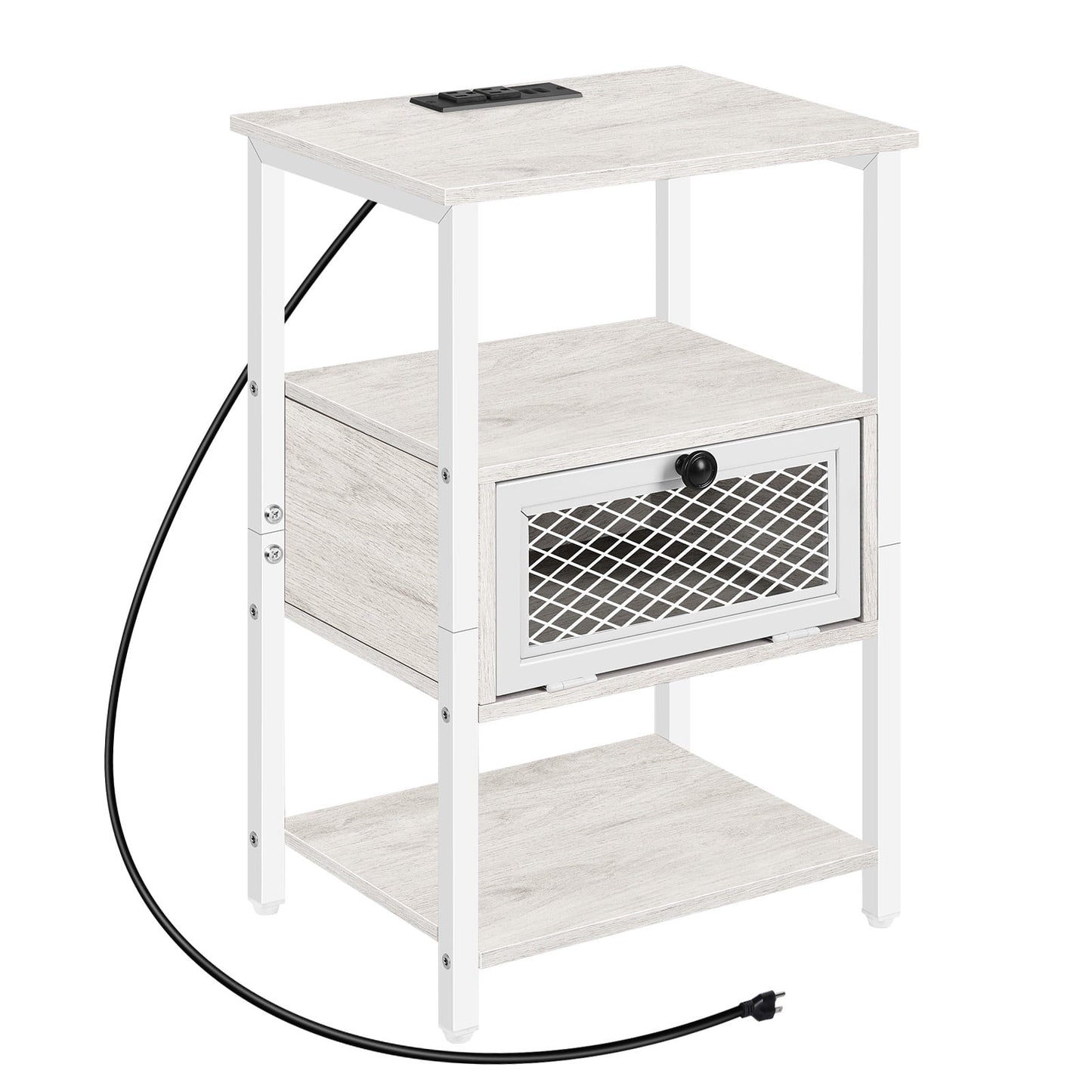 Oumilen Modern Adult Charging Drawer Flip Top Storage Nightstands, White MDF Wood