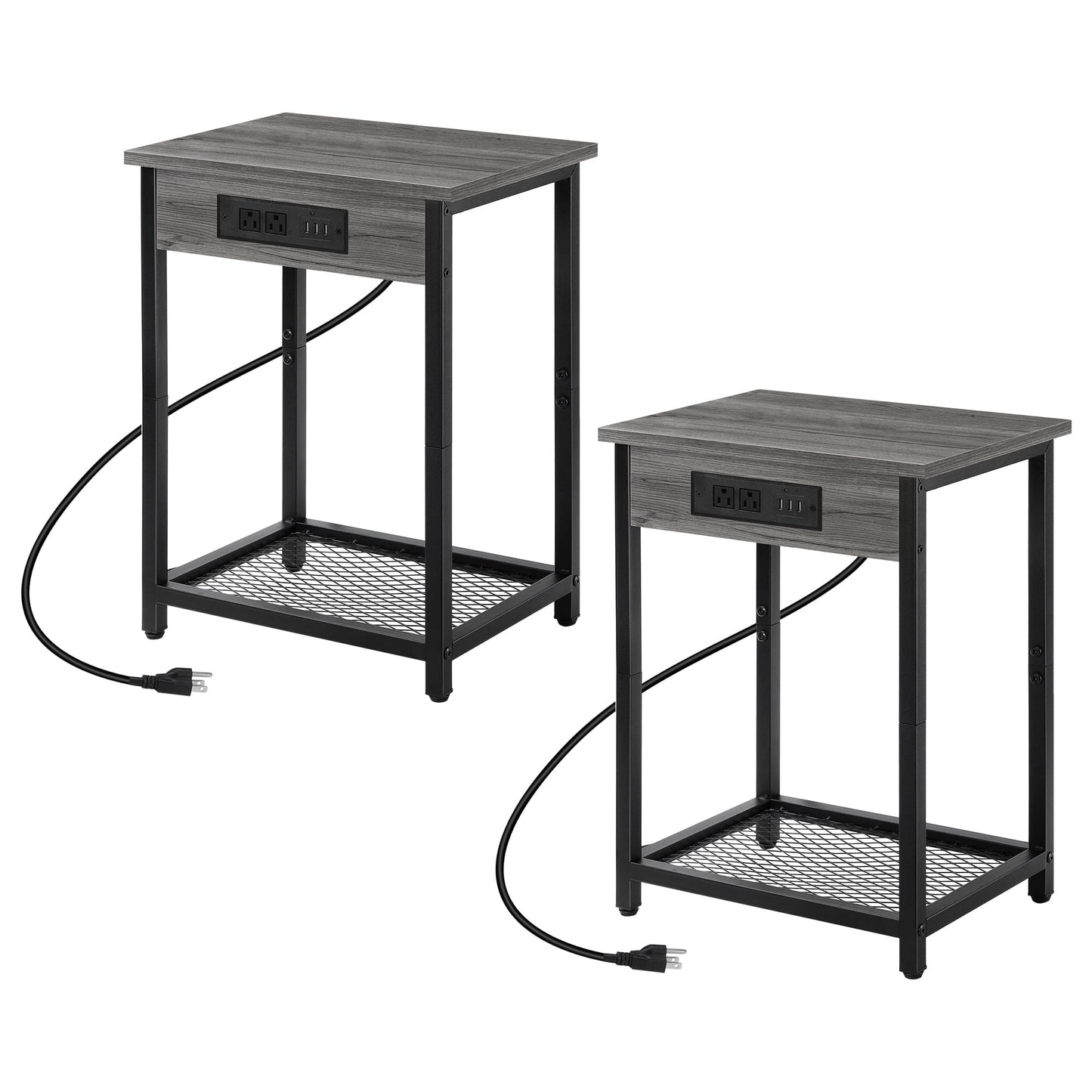 Oumilen Nightstand with Charging Station Storage Wood Rectangle End Table Gray