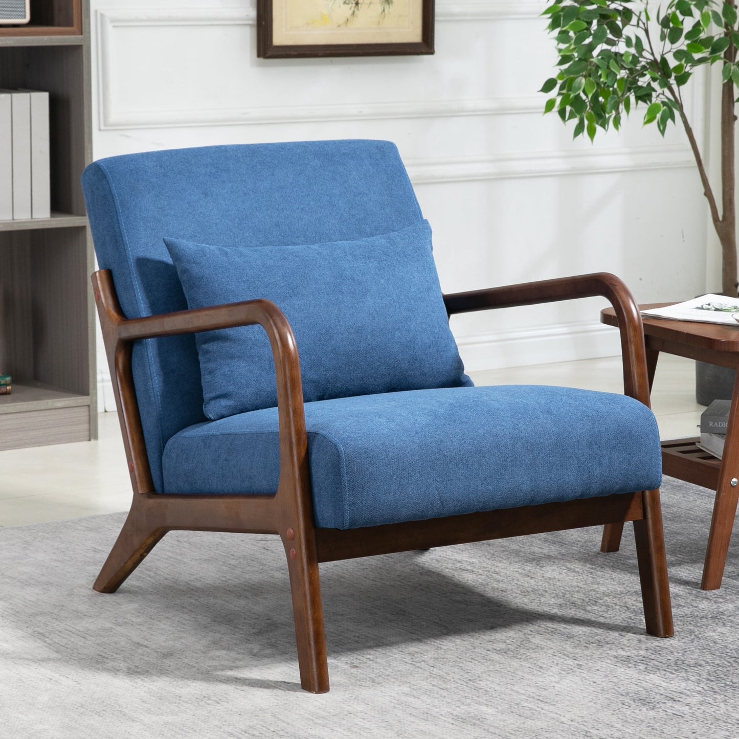 PORKISS Mid-Century Accent Chair, Velvet Upholstered Arm Chair with Wood Frame and Waist Cushion, Modern Armchair, Reading Chair for Living Room, Bedroom, Sunroom,Dark Grey