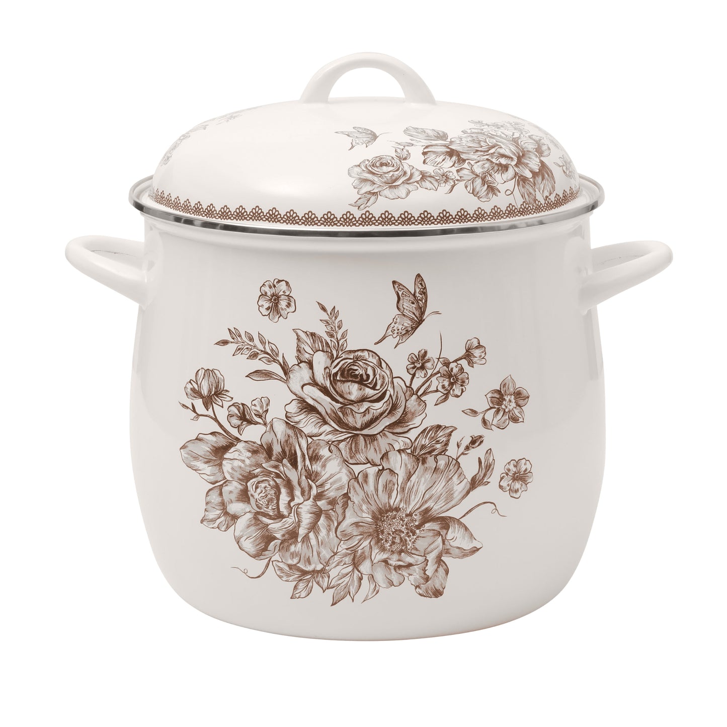 The Pioneer Woman Agatha 12 Qt Enamel on Steel Stock Pot with Lid, Brown