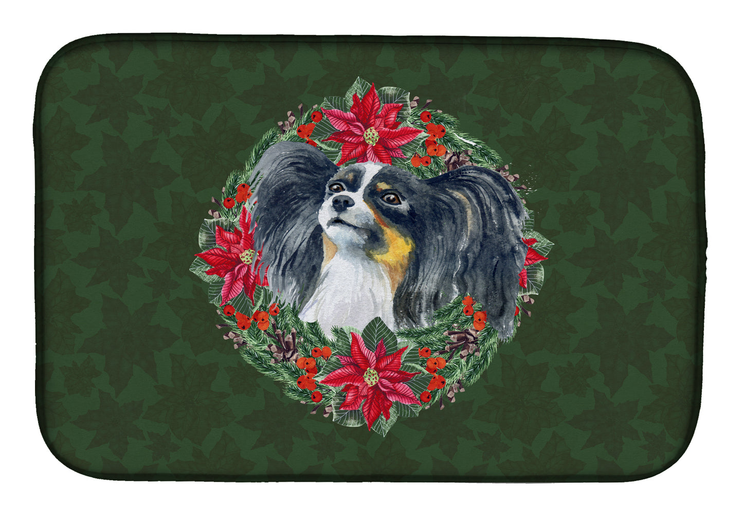 Papillon Poinsetta Wreath Dish Drying Mat