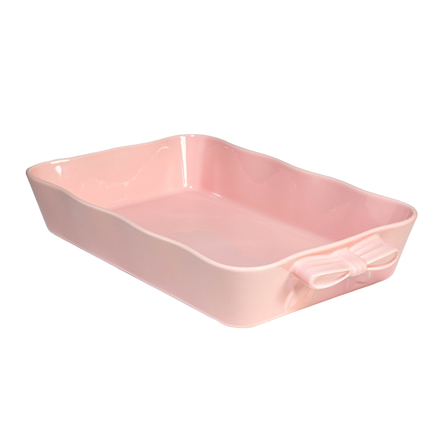 Paris Hilton Ceramic Stoneware Rectangular Lasagna Baker, 13 x 9 x 2.5 Inches, Oven Safe to 450°F, Dishwasher & Microwave Safe, Pink with Bow Handles