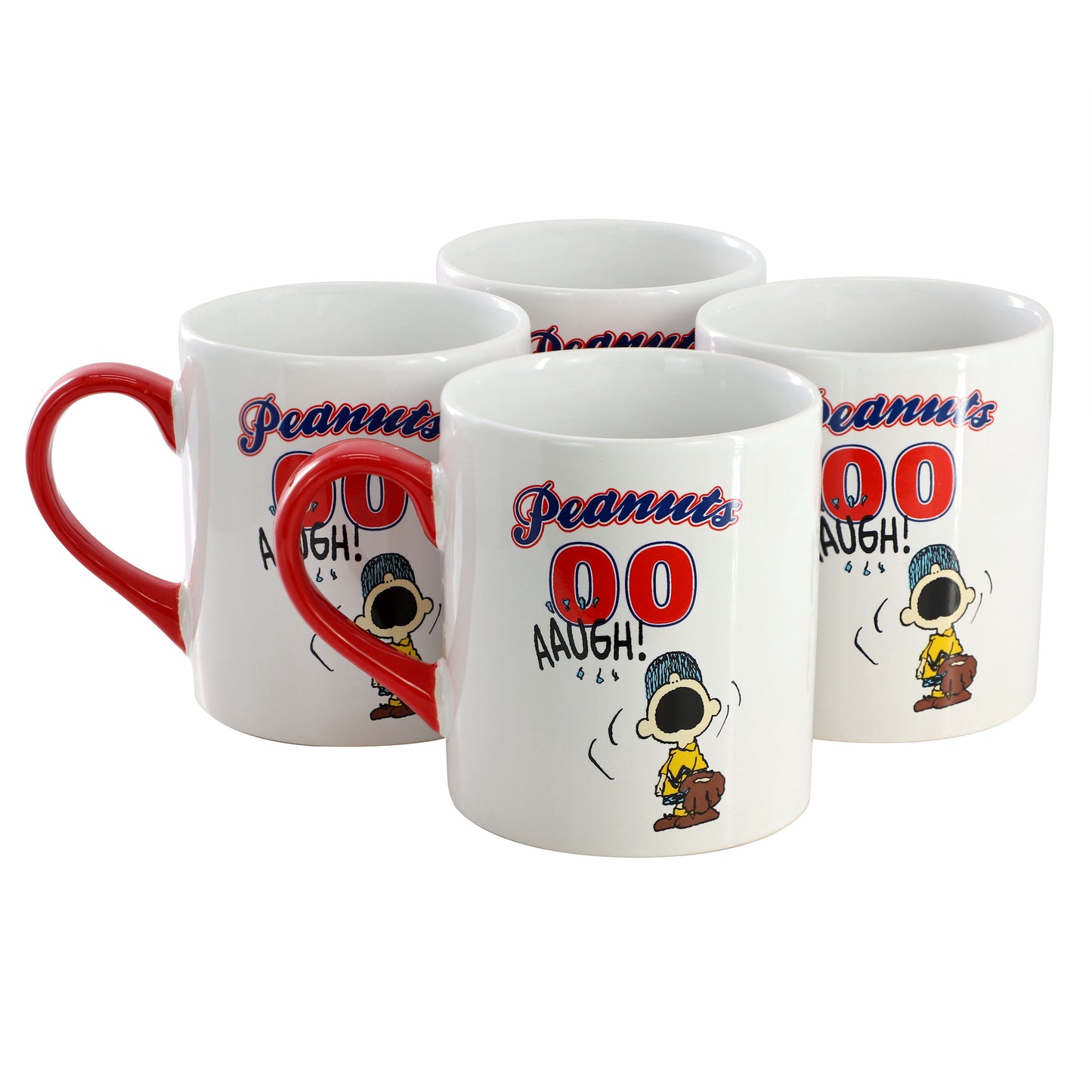 Peanuts Best in Sports Varsity 4 Piece 19 Ounce Stoneware Mug Set in White and Red