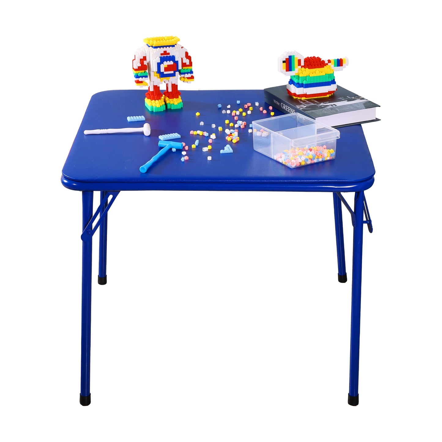 Peekabu Portable Folding Table for 4 Kids, Multi-Purpose Kids Activity Table, Foldable Dining Table, Easy to Install, with Cushioned Vinyl Surface, Blue