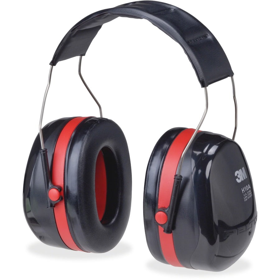 Peltor OPTIME Twin Cup Earmuffs, 105 dBA Noise Reduction, Black, Red, 1 Pair