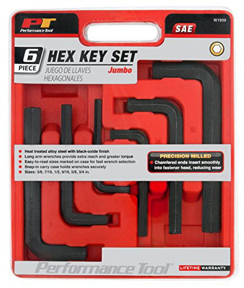 Performance Tool W1939 6 pc JUMBO HEX KEY SET SAE