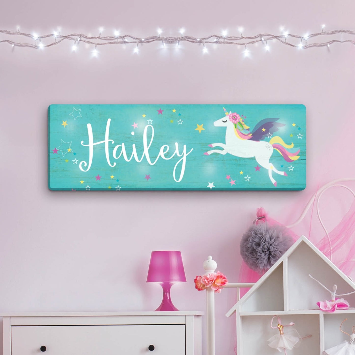 Personalized Unicorn LED Canvas Print, 9x27
