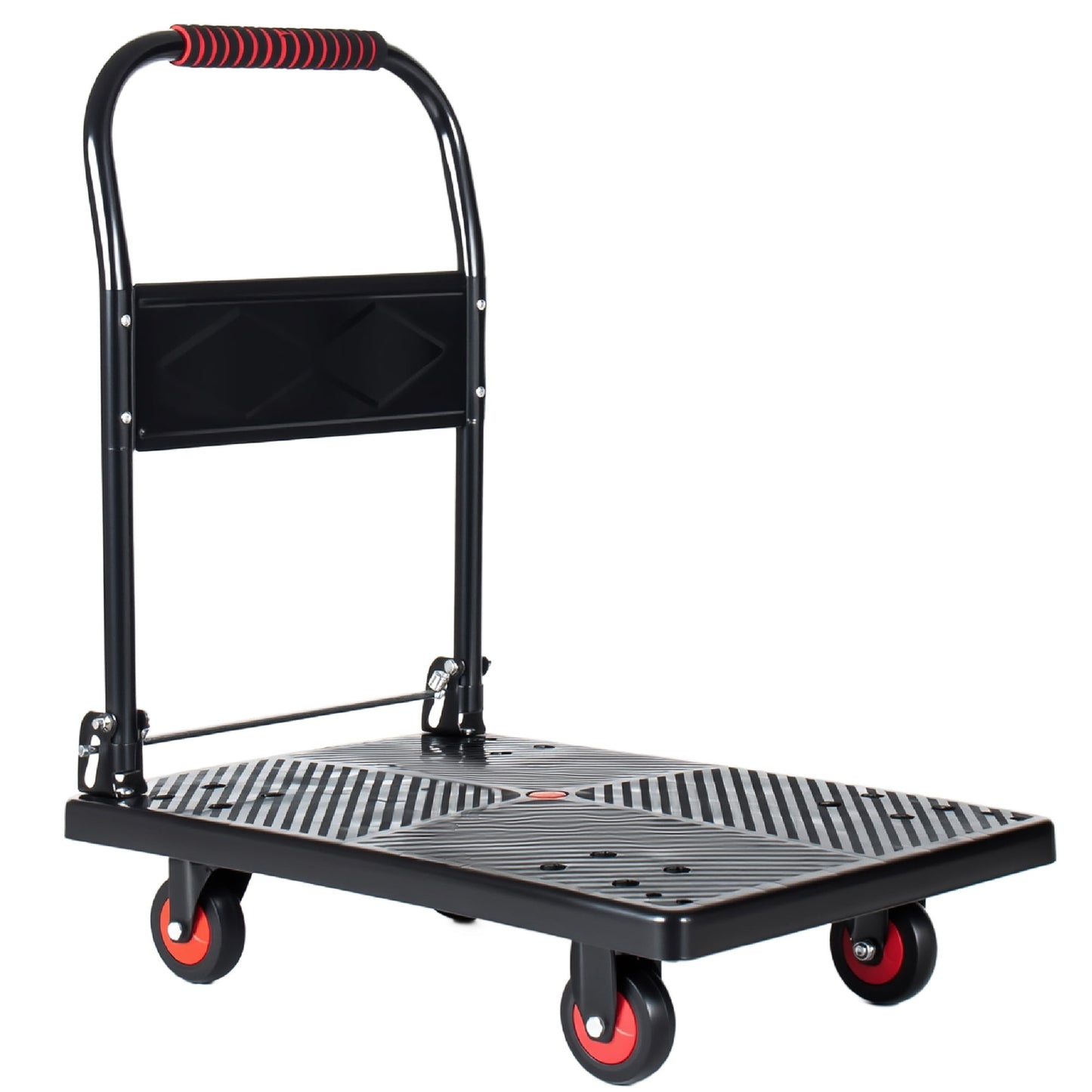 Platform Truck, Foldable Handcart with 4" TPR 360-Degree Silent Wheels, 330lbs Heavy-Duty Push Dolly Cart, 4 Steel Load-Bearing Beams for Warehouse Garage Home Use, 28-3/4"L x 18-3/4"W