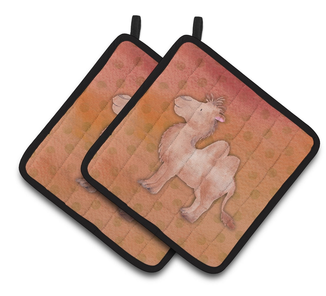 Polkadot Camel Watercolor Pair of Pot Holders
