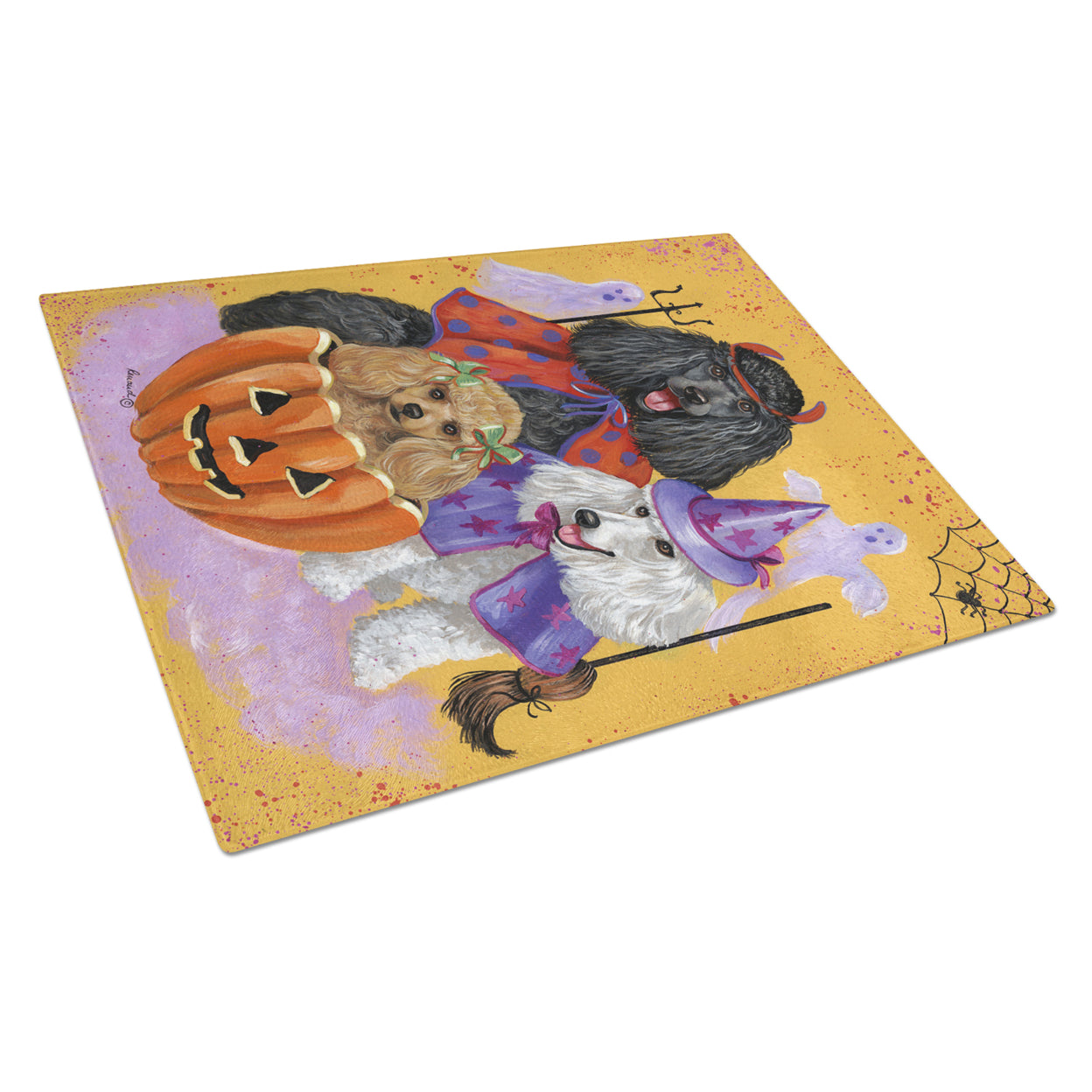 Poodle Halloween Glass Cutting Board Large