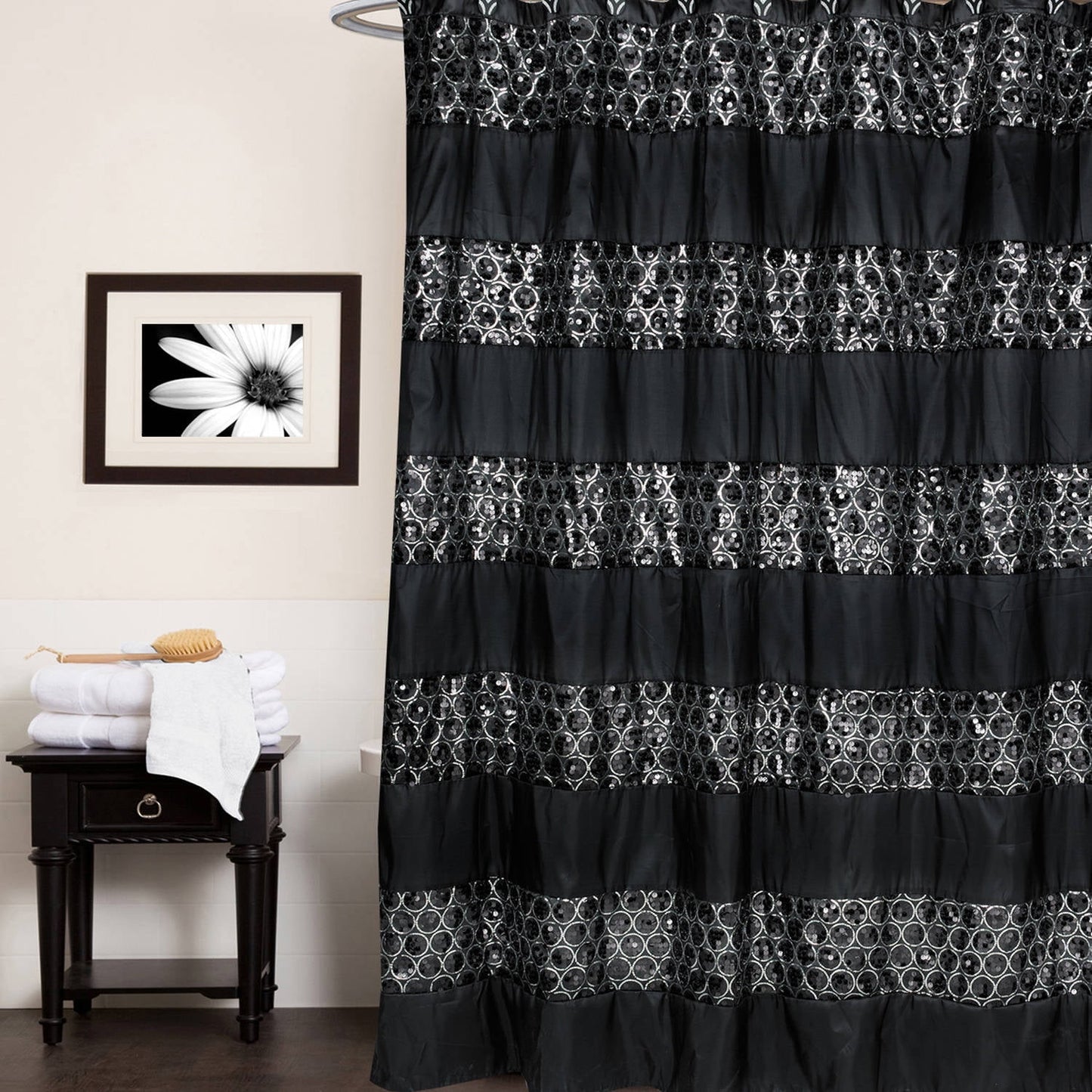 Popular Bath Sinatra Black Collection, 70" x 72" Bathroom Shower Curtain