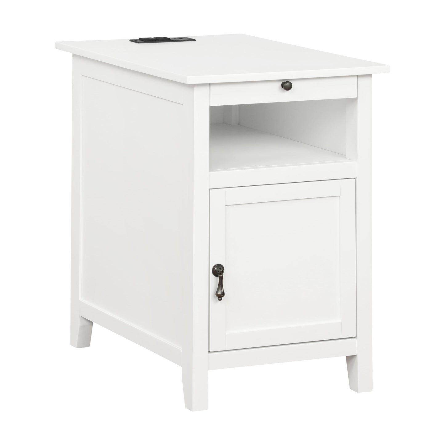 Powell Bryson Indoor Side Accent Table with Storage and Built-In USB Port, White