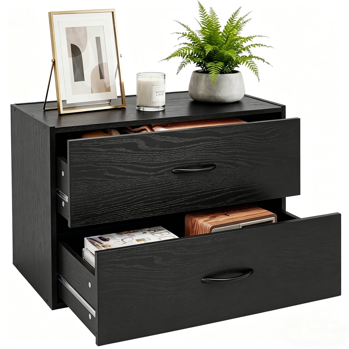 Prilinex 2 Drawer Dresser for Bedroom, Stackable Storage Drawers Closet Organizers and Storage, Modern Wood Dressers with Anti-Tip for Bedroom, Living Room, Black