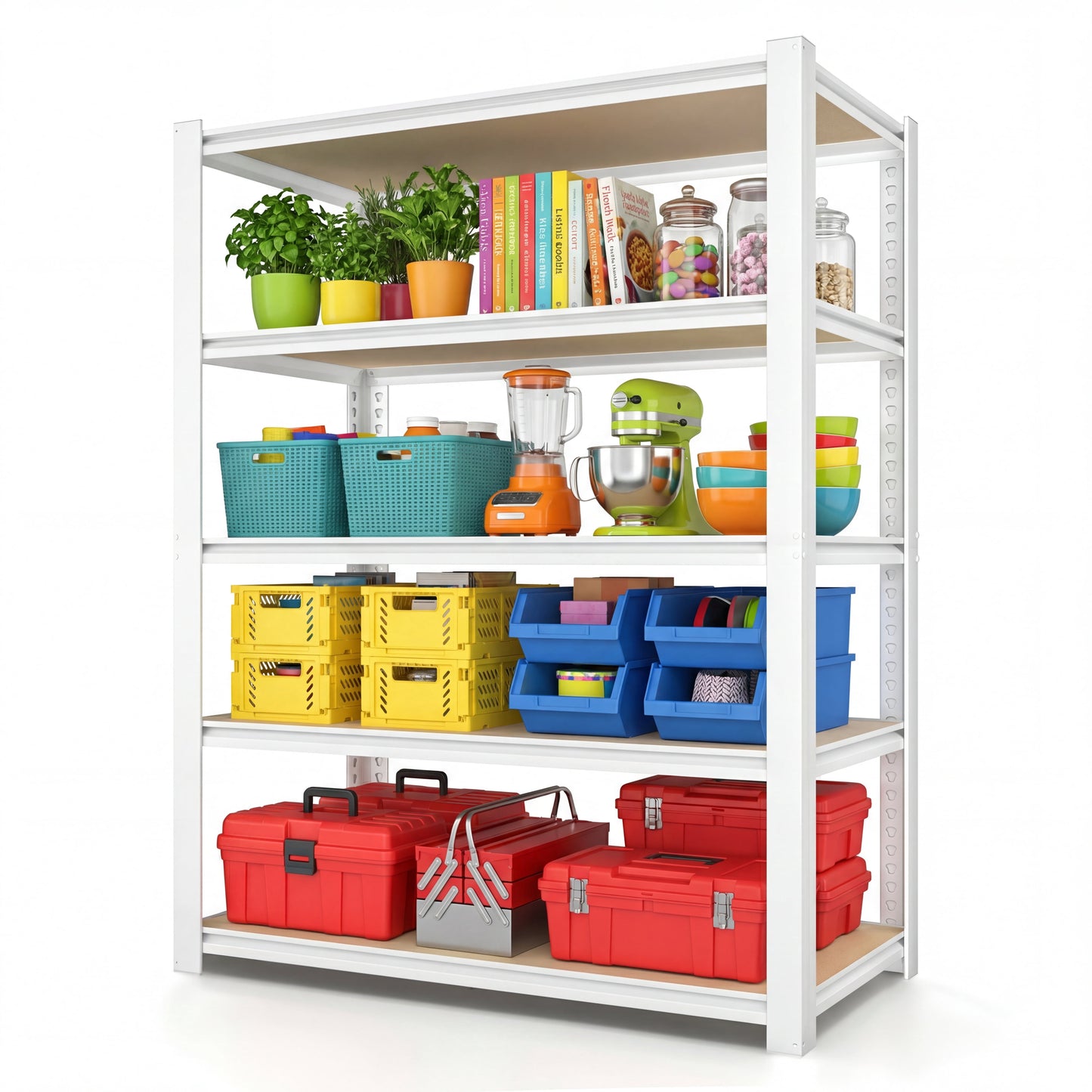 Prilinex Garage Storage Shelves 5 Tier 24"W x 16"D x 59"H Metal Adjustable Shelf Units Heavy Duty Storage Racks for Kitchen Closet, White