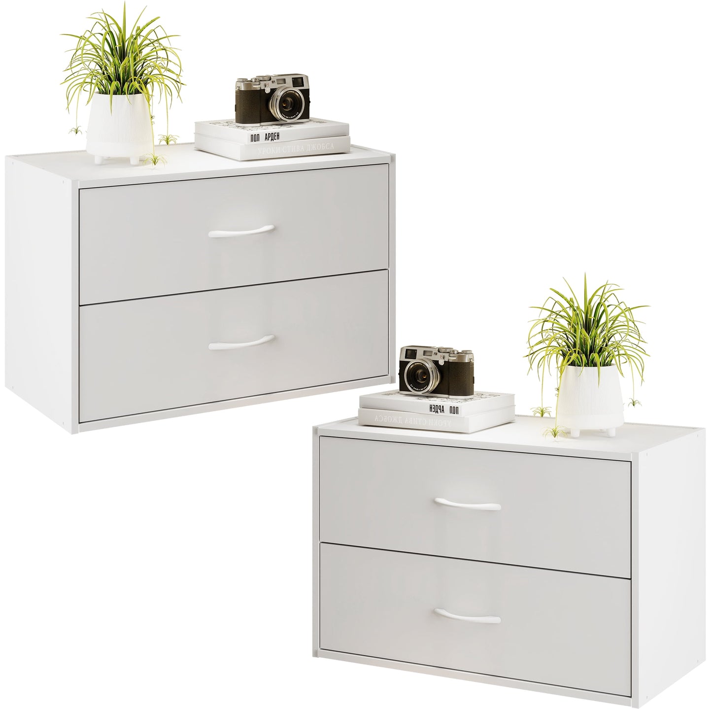 Prilinex White Dresser for Bedroom, 2 Drawers Dresser for Closet Set of 2, Wood Small Chests of Drawers, Stackable Storage Cabinet for Living Room, Hallway, Entryway