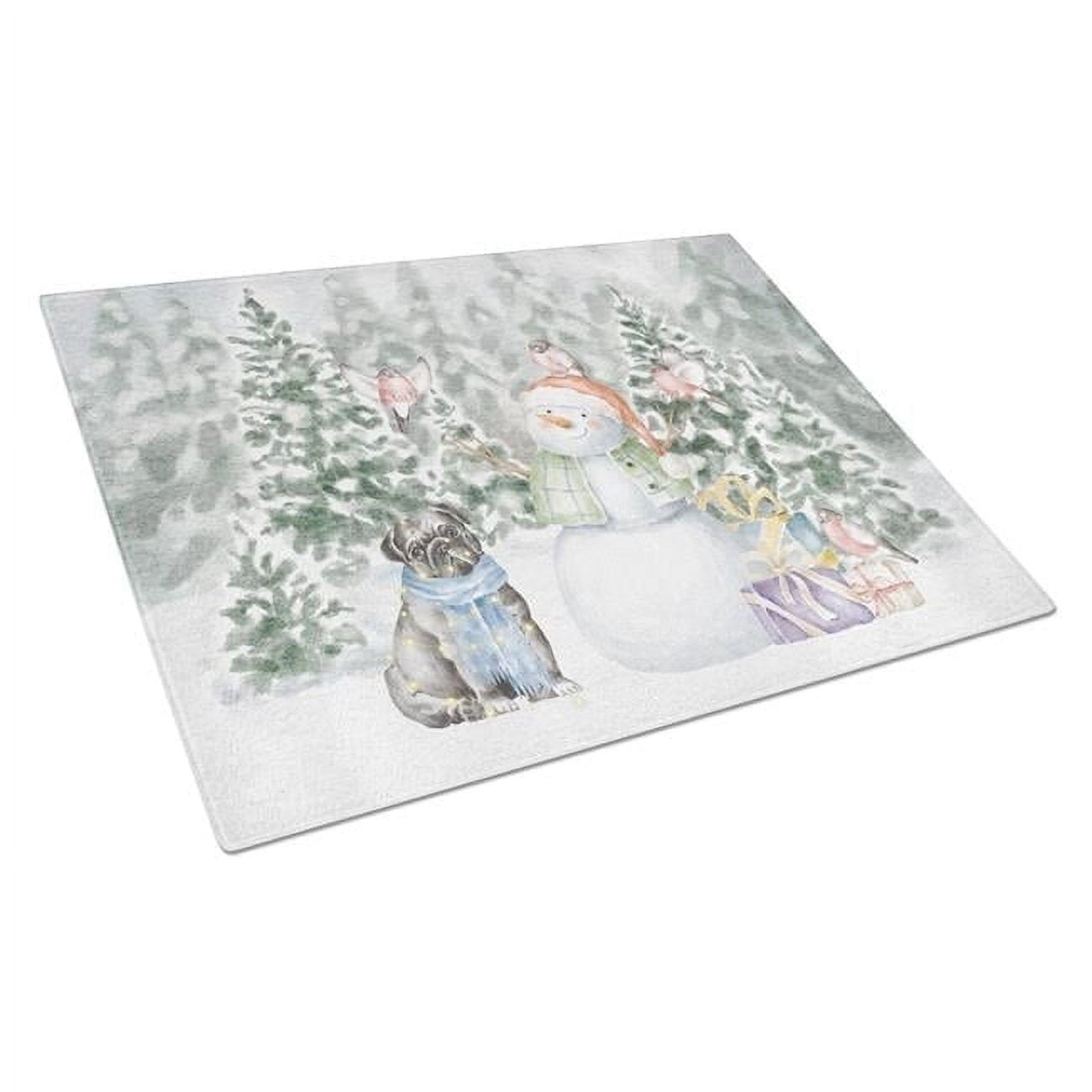Pug Black Sitting with Christmas Presents Glass Cutting Board Large 12 in x 15 in