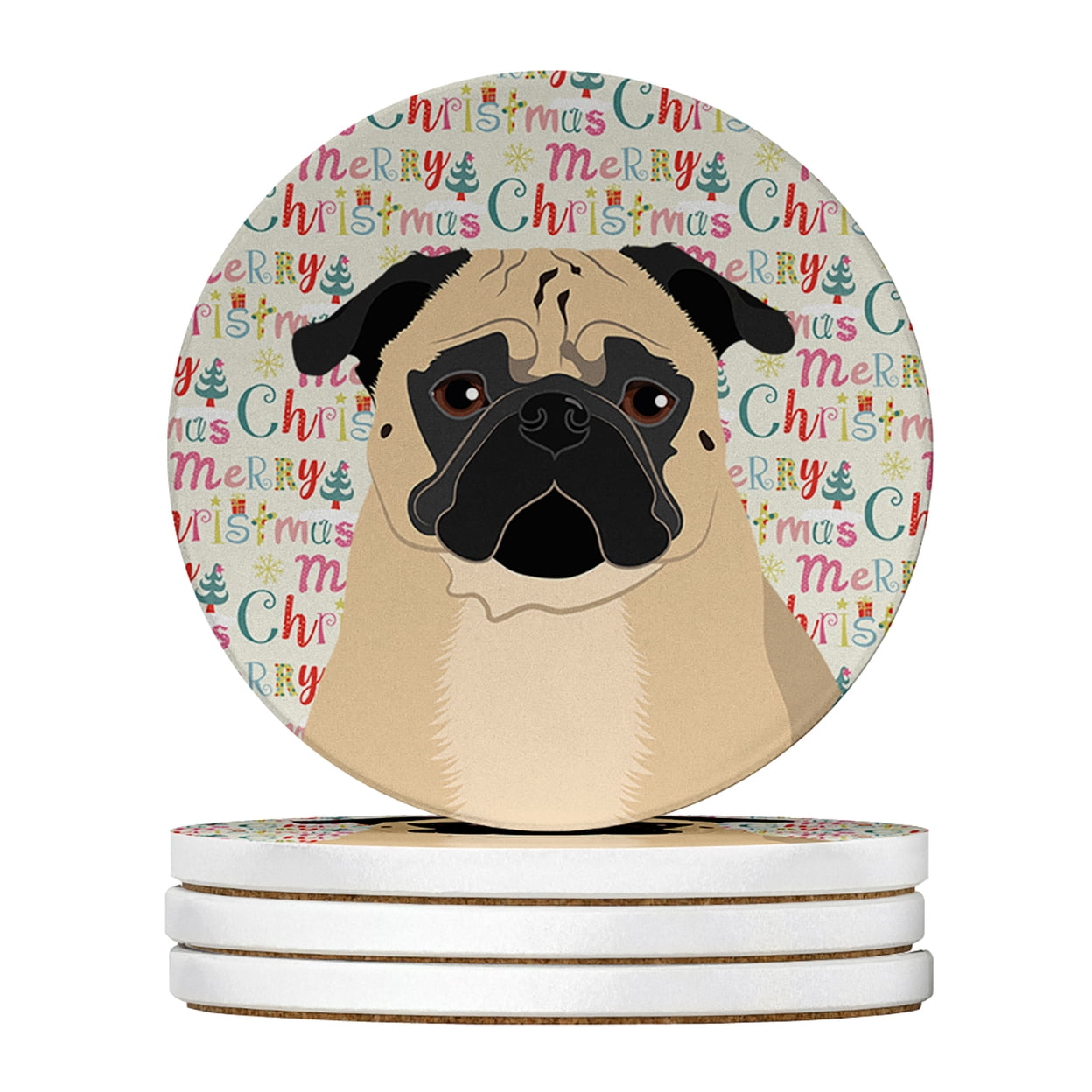 Pug Fawn #1 Christmas Large Sandstone Coasters Pack of 4 4 in x 4 in