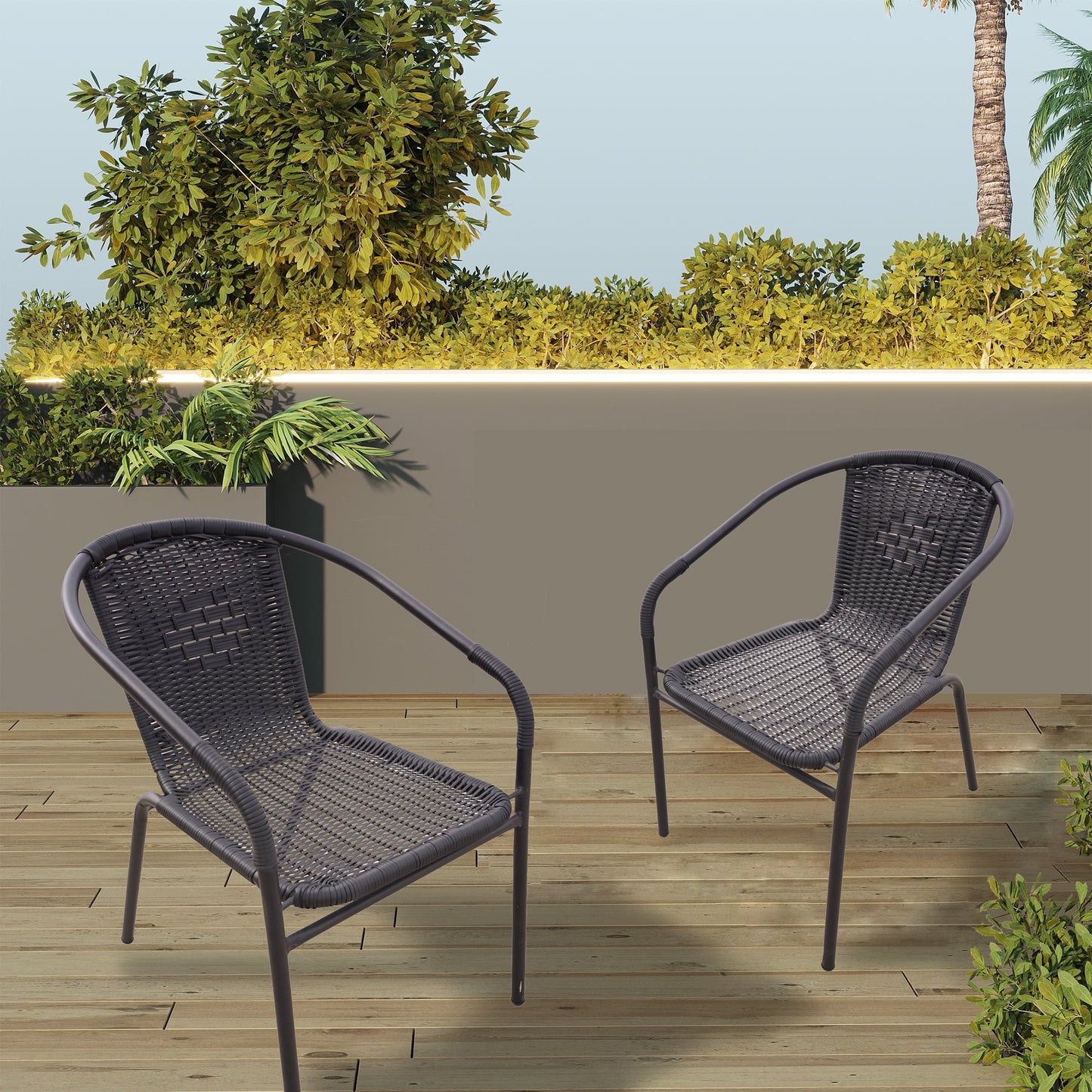 RTC Group Furniture Stackable Rattan Dining Chair, Set of 2 for Indoor/Outdoor Patio Restaurant, Porch, Backyard Black