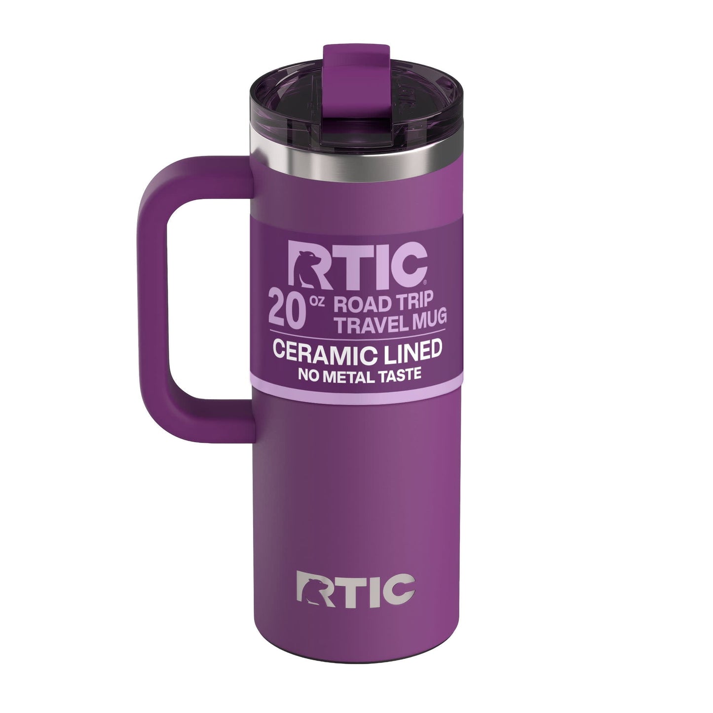 RTIC 20 oz Ceramic Lined Insulated Road Trip Travel Mug with Leak-Resistant Lid, Berry Jam