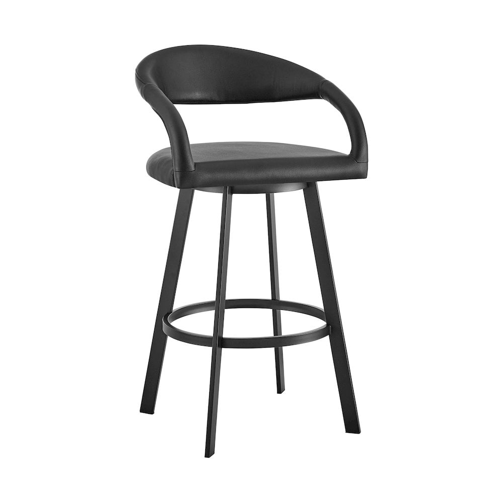 Ramona 30" Swivel Bar Stool with Matte Black Iron and Black Faux Leather